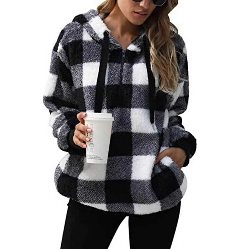 Autumn Hoodie Women\'s Casual Sweatshirt Creative Hoodie Matching Streetwear Plaid Hooded Wool Coat High Quality Hoodie CYXX171