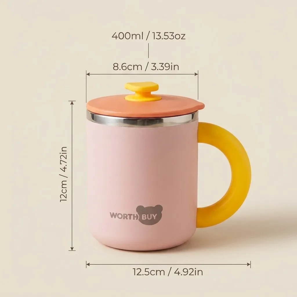304 RVS Thermosbeker met deksel en handvat, dubbelwandige geïsoleerde koffiebeker, thermosbeker voor kinderen, school, melk, waterbeker, tumbler
