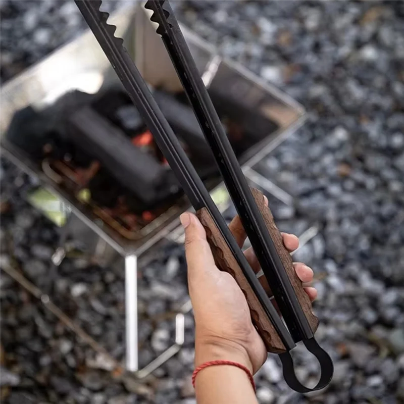 

J1UL1N Многофункциональные аксессуары для барбекю, утолщенный зажим из углеродистой стали с изолированной ручкой из цельного дерева