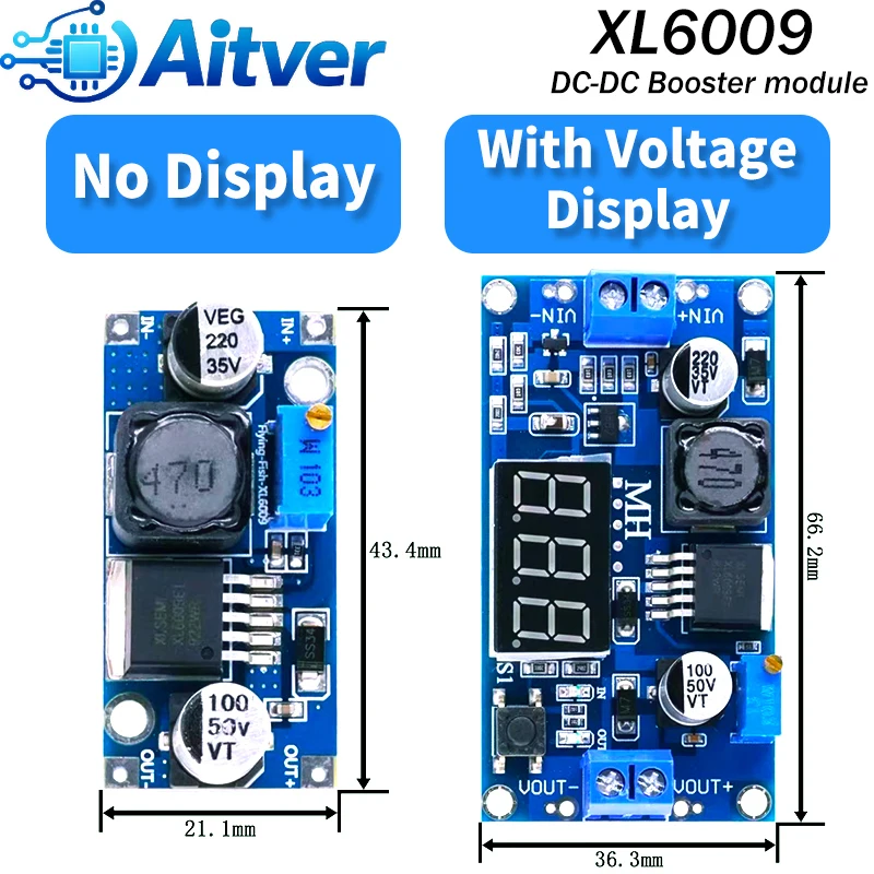 XL6009 Boost Converter Module Set Adjustable DC DC Step Up Power Supply Standard  Digital Display for Arduino ESP32 DIY Projects