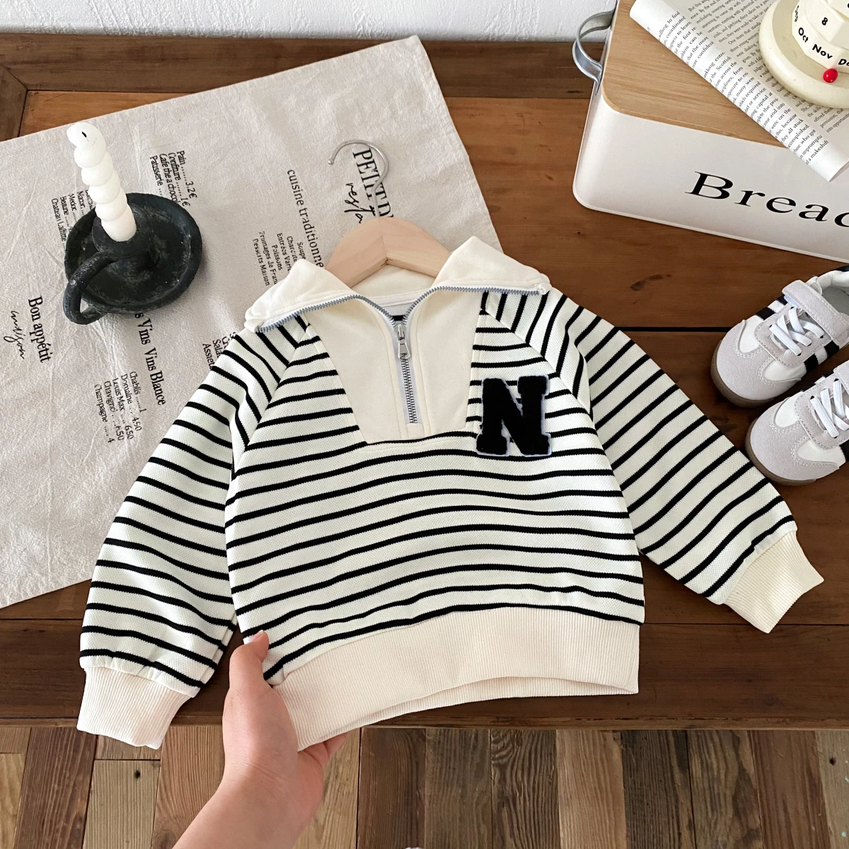 2024 Autumn New in Kids Baby Boys Full Sleeve Striped Letter Color Blocking Top Sweatshirts Children Fashion Clothing Outwear