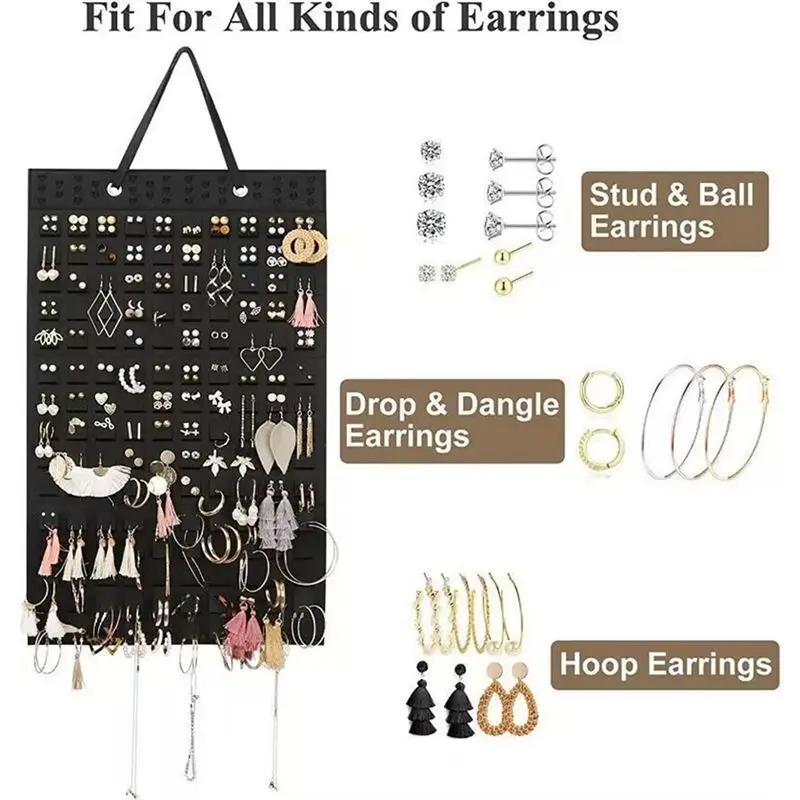 Hanging Jewellery Organiser, Foldable Hanging Earring Holder, Holds Up to 300 Pairs for and Women, Beige-ABHG