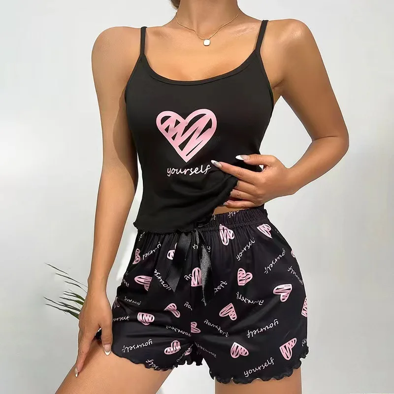 Sexy Summer Silk Sleepwear Set Women's Sleeveless Strap Home Clothes Milk Silk Short Pants Comfortable Underwear Home Clothes