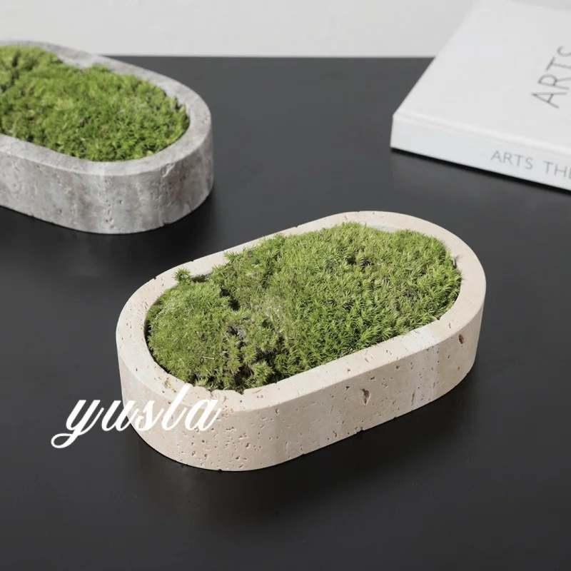Minimalist marble imitation potted green plants for living room, entryway cabinet, model room, office, and study room soft decor