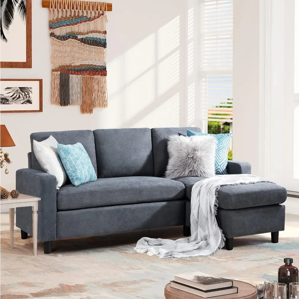 

Sofa 3-Seat Sofa Sectional With Reversible Chaise for Living Room Modern Linen Fabric L-Shaped Apartment and Small Space Home