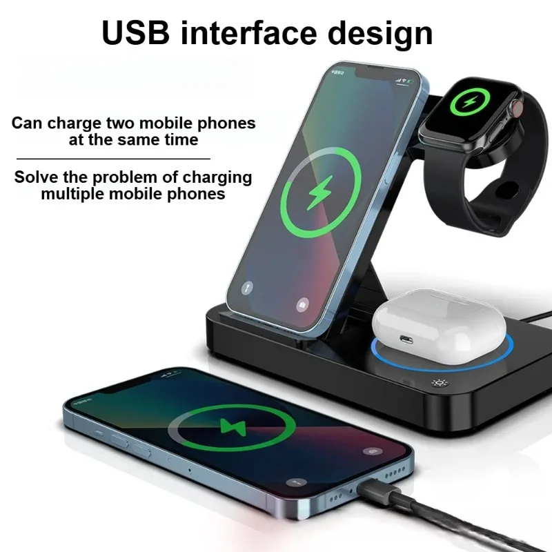 New folding four-in-one wireless charger, mobile phone watch three-in-one wireless charging, multi-function wireless charging