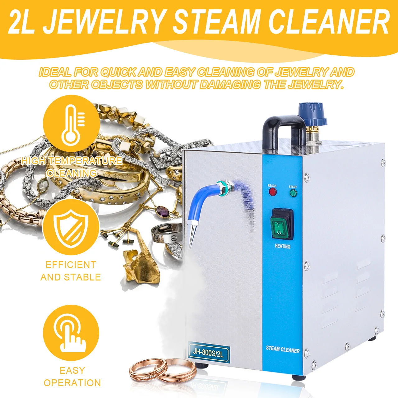 2L High Volume Jewelry Steam Washing Machine, Professional Deep Stain Removal & Metal Refinishing Device for Silver & Gold Ornam