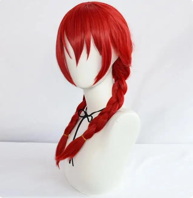 20inch Braid Anime Blend S Long Synthetic Red Pigtail Costume Cosplay Wig for Halloween Christmas School Thanksgiving