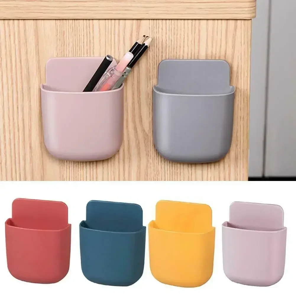 Wall Mounted Remote Control Holder Hole-Free Self Adhesive Storage Box Pen Holder Organizer Adhesive for Office School Home