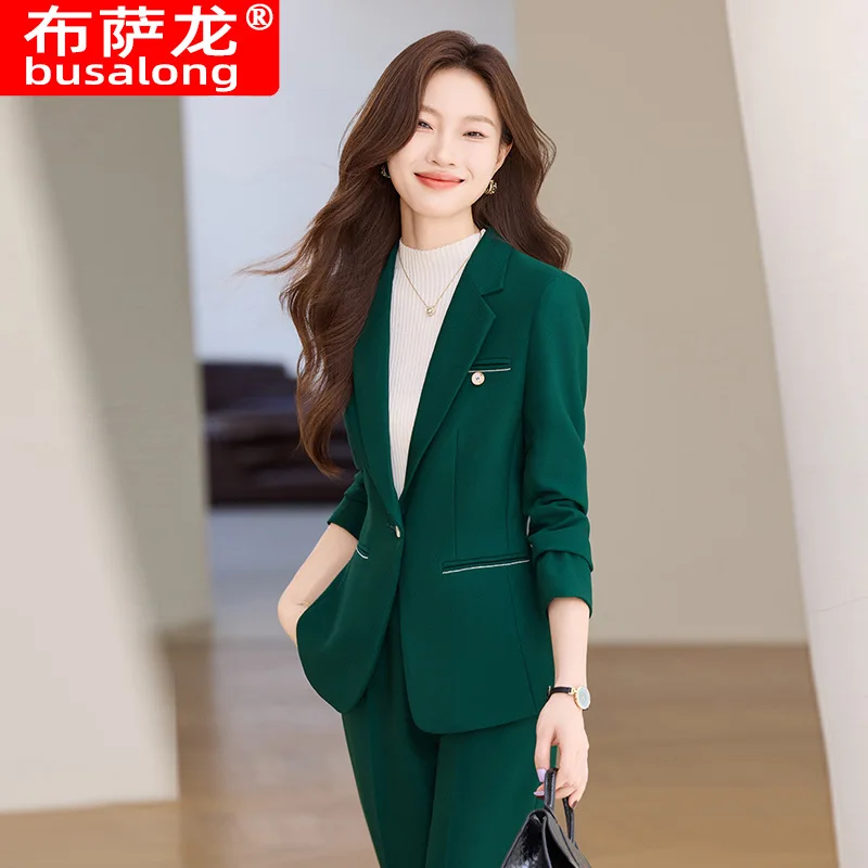 Green Suit Jacket for Women Autumn and Winter2024New Korean Style High Sense Temperament Leisure Commuting Professional Tailored