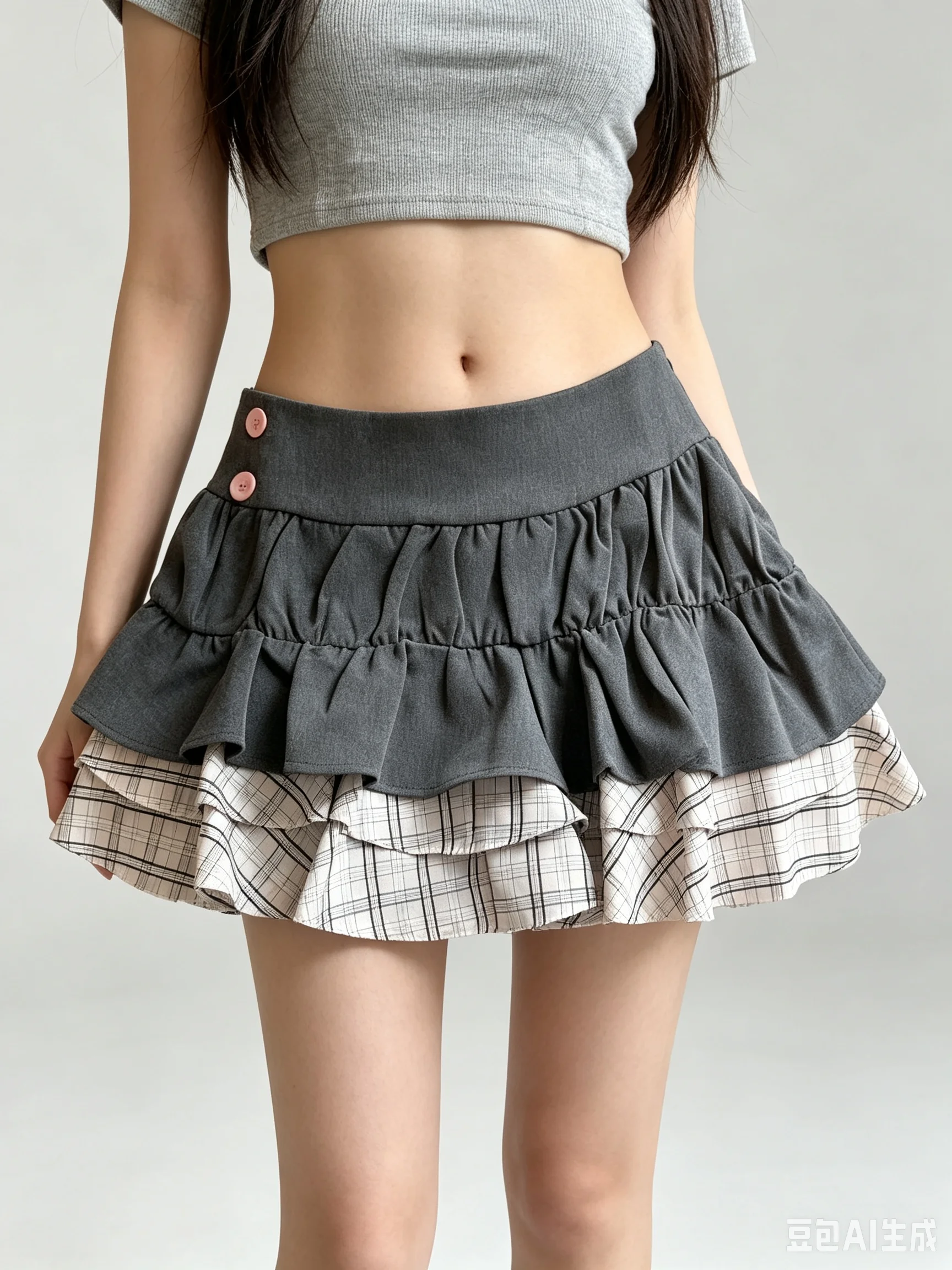 New Korean Campus Preppy Y2K Coquette Tiered Contrast Mini Skirt High Waist Plaid Ruffle Built-in Safety Liner Women Short Skirt