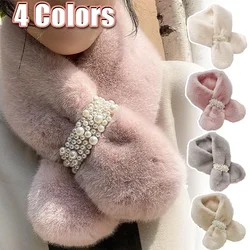 Scarf female fall and winter warm versatile neck protection neck cover winter faux otter rabbit plush cross polka dot scarf
