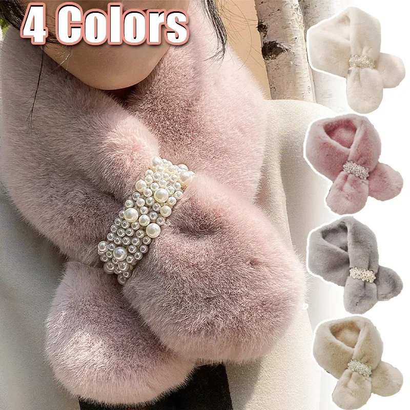 Scarf female fall and winter warm versatile neck protection neck cover winter faux otter rabbit plush cross polka dot scarf