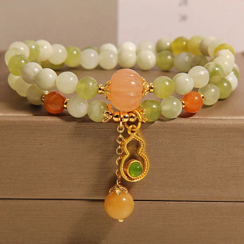 

Purely handmade - new Chinese small fresh green milk cover double ring bracelet women's light luxury