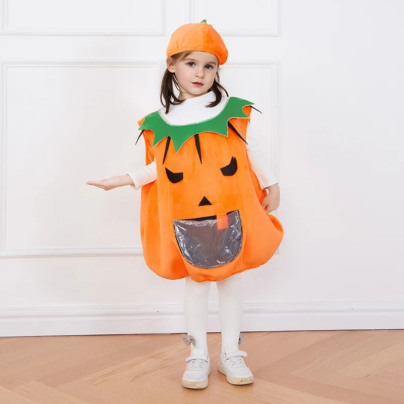 HEZIOWYUN Kids Halloween Cosplay Costume Toddler Boys Girls Sleeveless Pumpkin Romper with Cute Hat