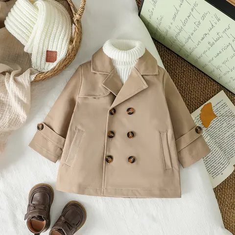 2025 New Fashion Baby Boys Trench Coat Autumn/Winter Jacket Long Sleeve Baby  Double breasted  Cardigan Clothes For 1-3Y