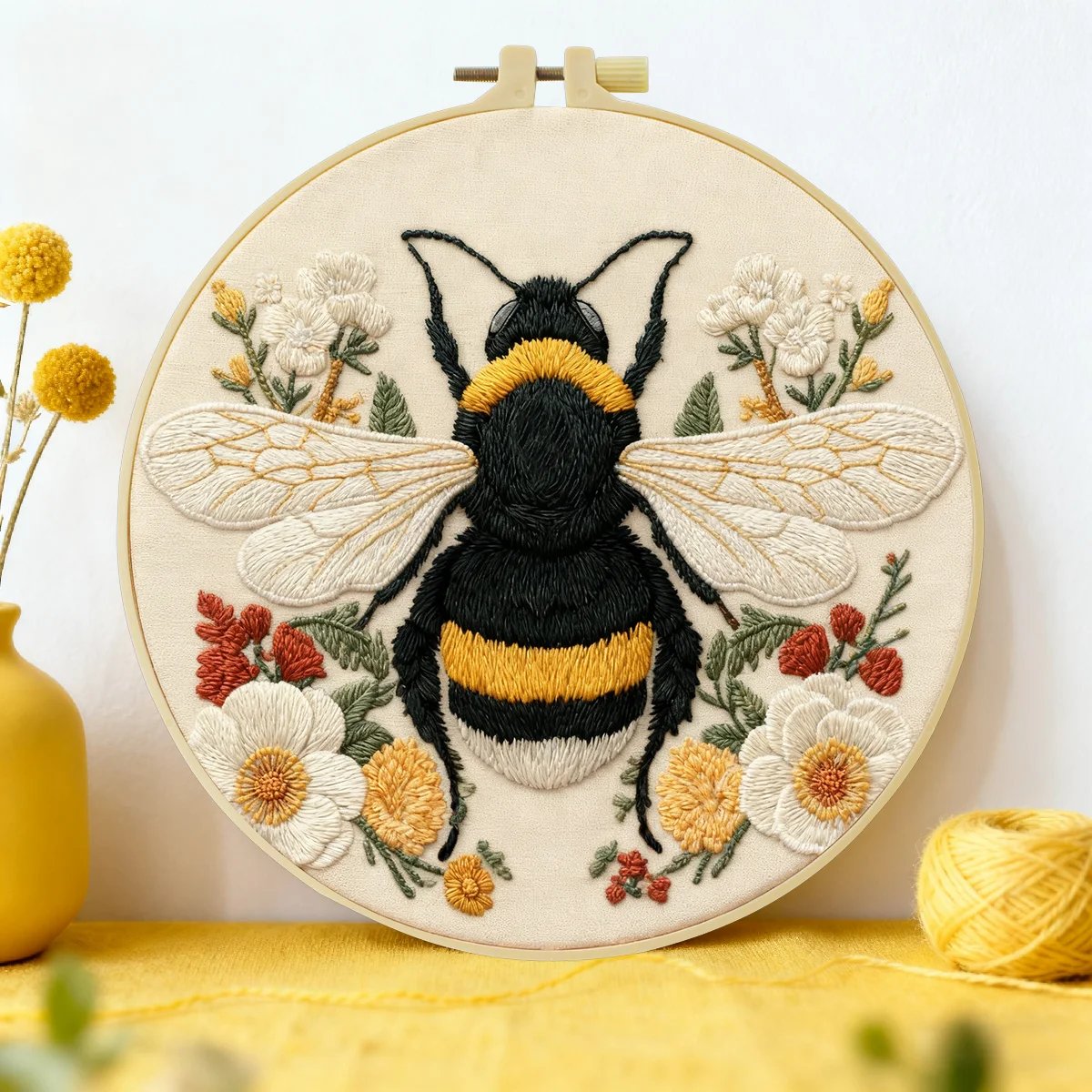 1 Stück 20X20CM/15X15CM 7,87/6,3 Zoll Bienen-Stickerei-Starter-Kit DIY-Kit DIY-Stickerei-Set für Anfänger Nadelkunst – Detail 1