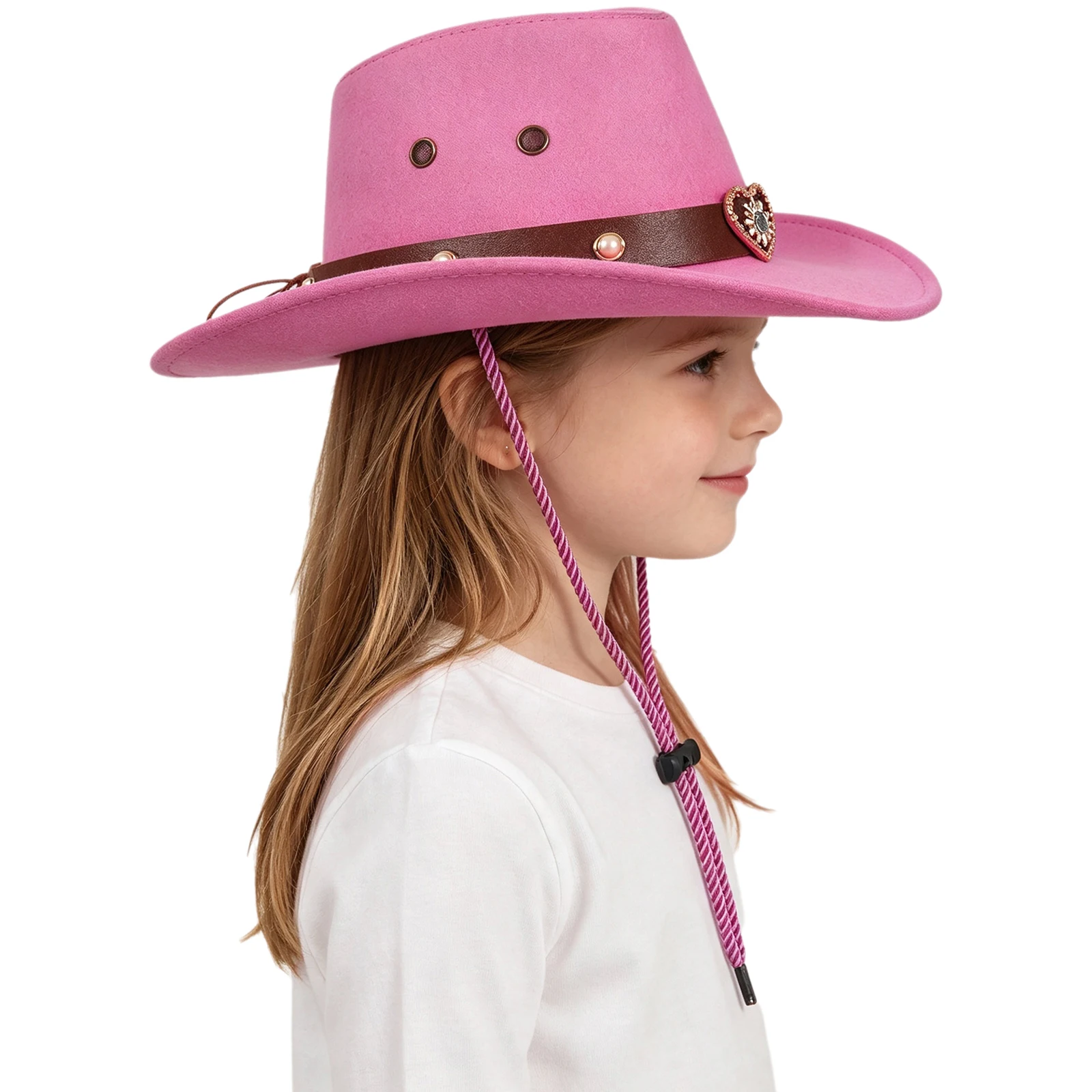 Unisex Kids Western Cowboy Hat Wide Brim Retro Band Decoration Cap Headwear with Adjustable String for Travel Outdoor