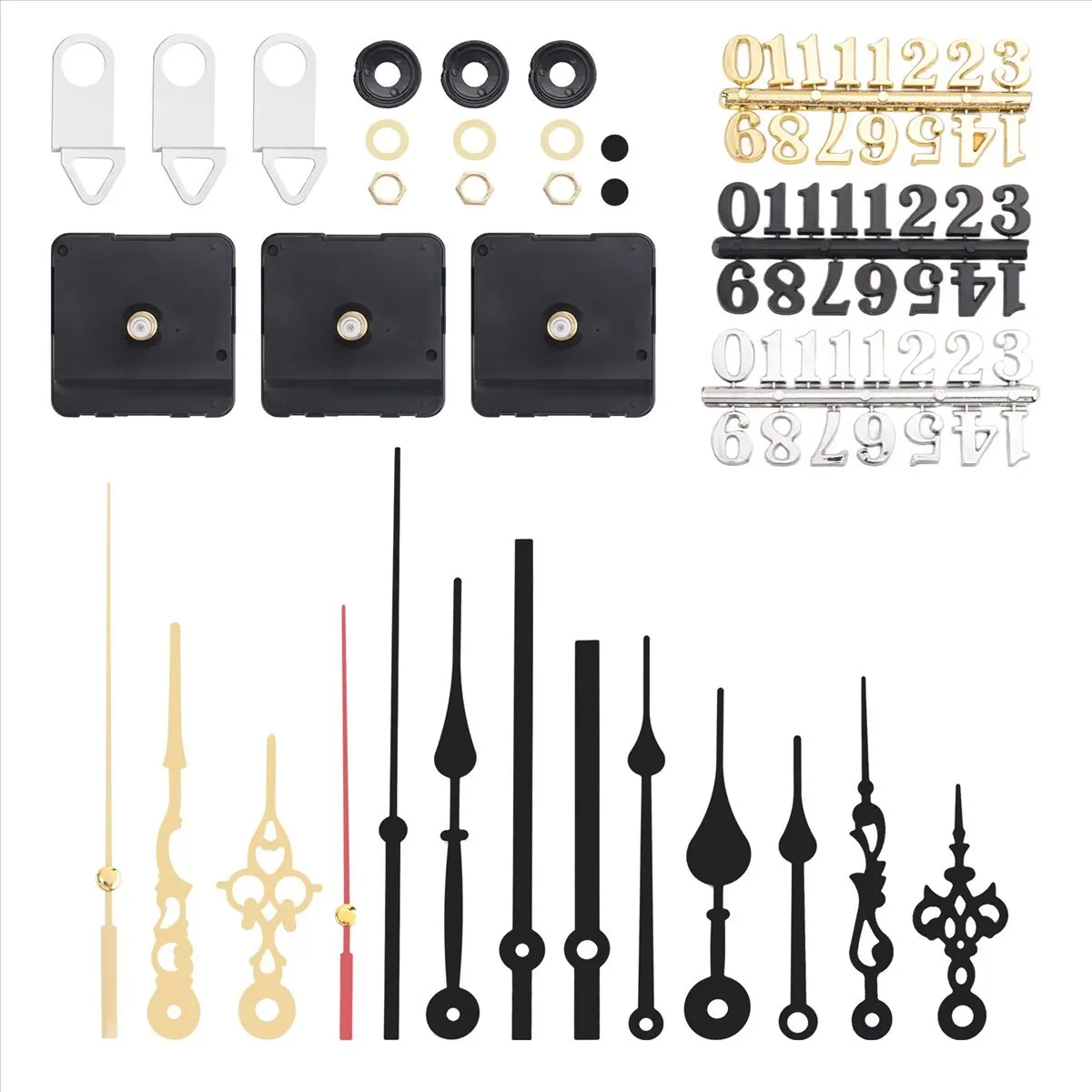 ABFS 3Pcs Long Shaft Quartz Clock Movement Mechanism with 5 Pairs Hands and Numerals Kit DIY Clock Parts Replacement 31mm