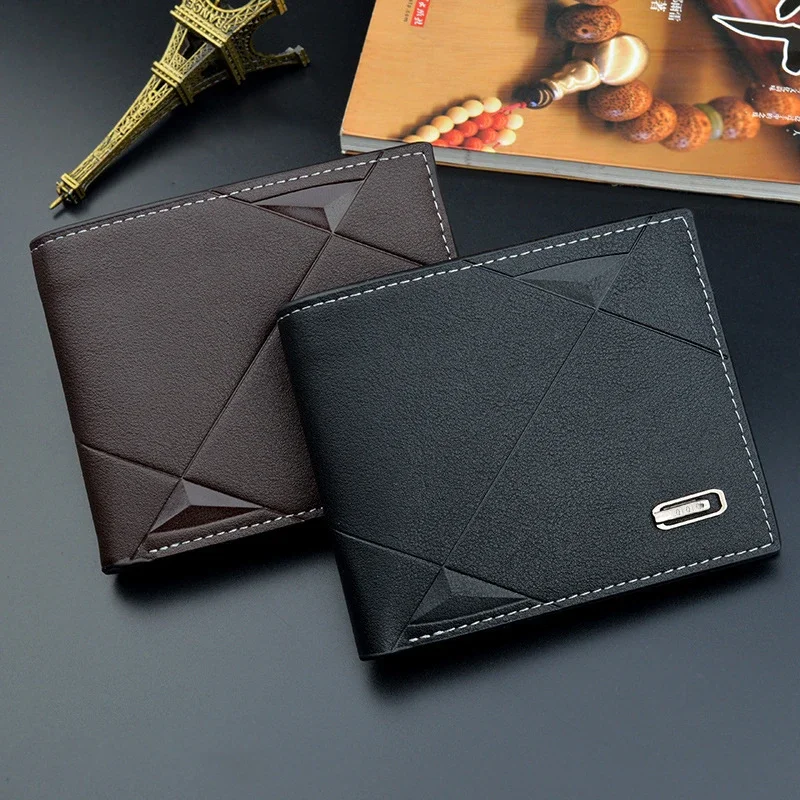 Men Short Wallet Bifold Faux Leather Wallet Multiple Credit ID Card Holder Billfold Purse Clutch Solid Hombre Business Slim Bag