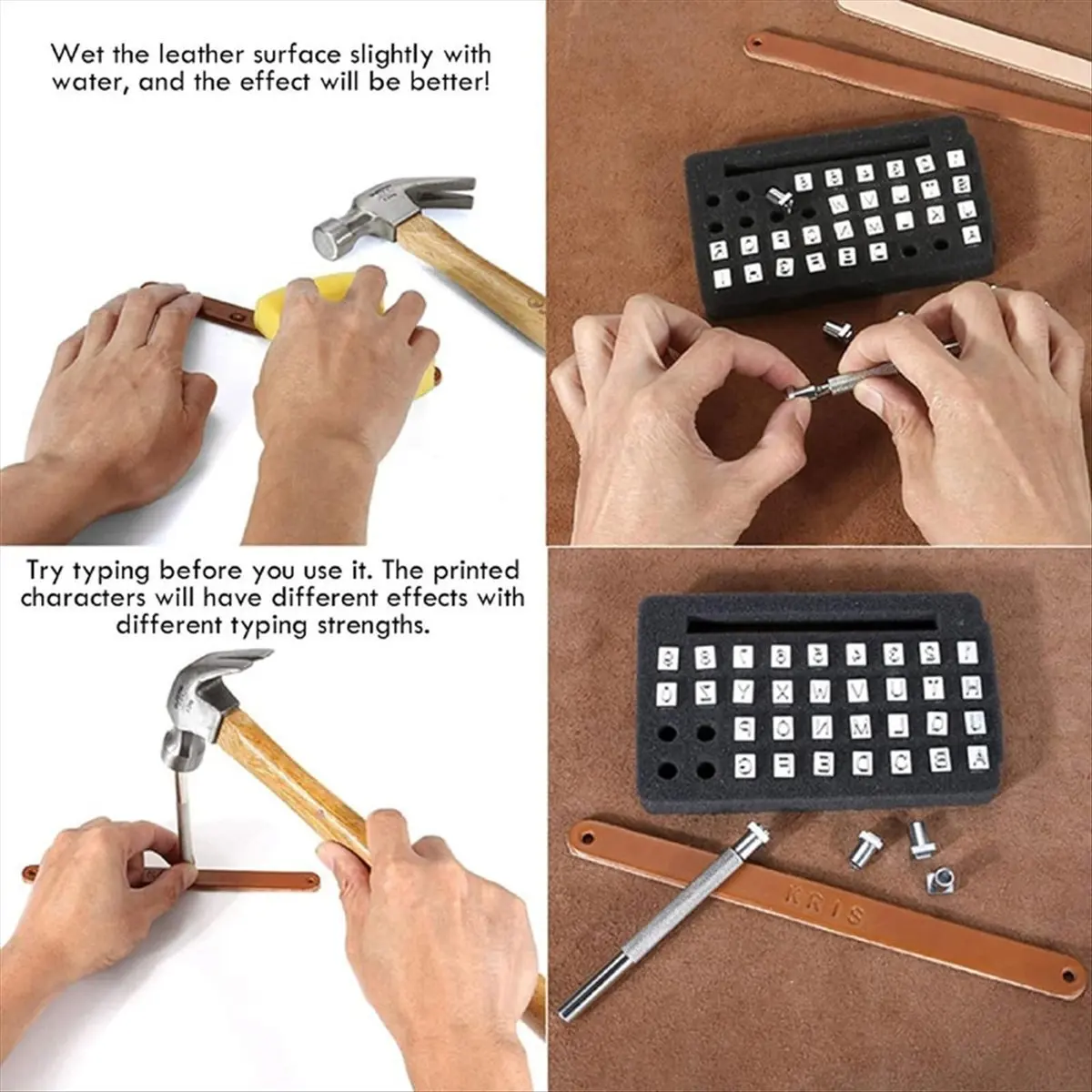 FOR HOME 38 PCS Leather Stamping Tools, Alphabet Leather Stamping Kit with Rubber Hammer, for Leather Working(6mm)