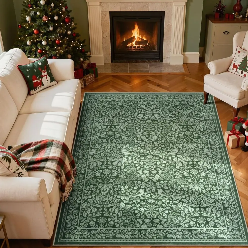 

Vintage Floral Green 5x7 Rug, Washable & Non-Slip, Ideal for Living Room, Bedroom, and Dining Area Decor
