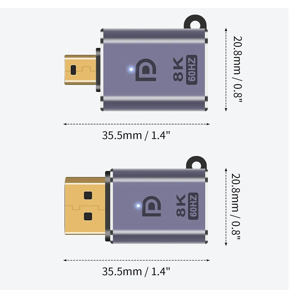 Adaptador Mini DP para DP para PC Monitor, Bi-direcional, conector de extensão macho para fêmea, 8K @ 60Hz, Displayport para Mini Displayport