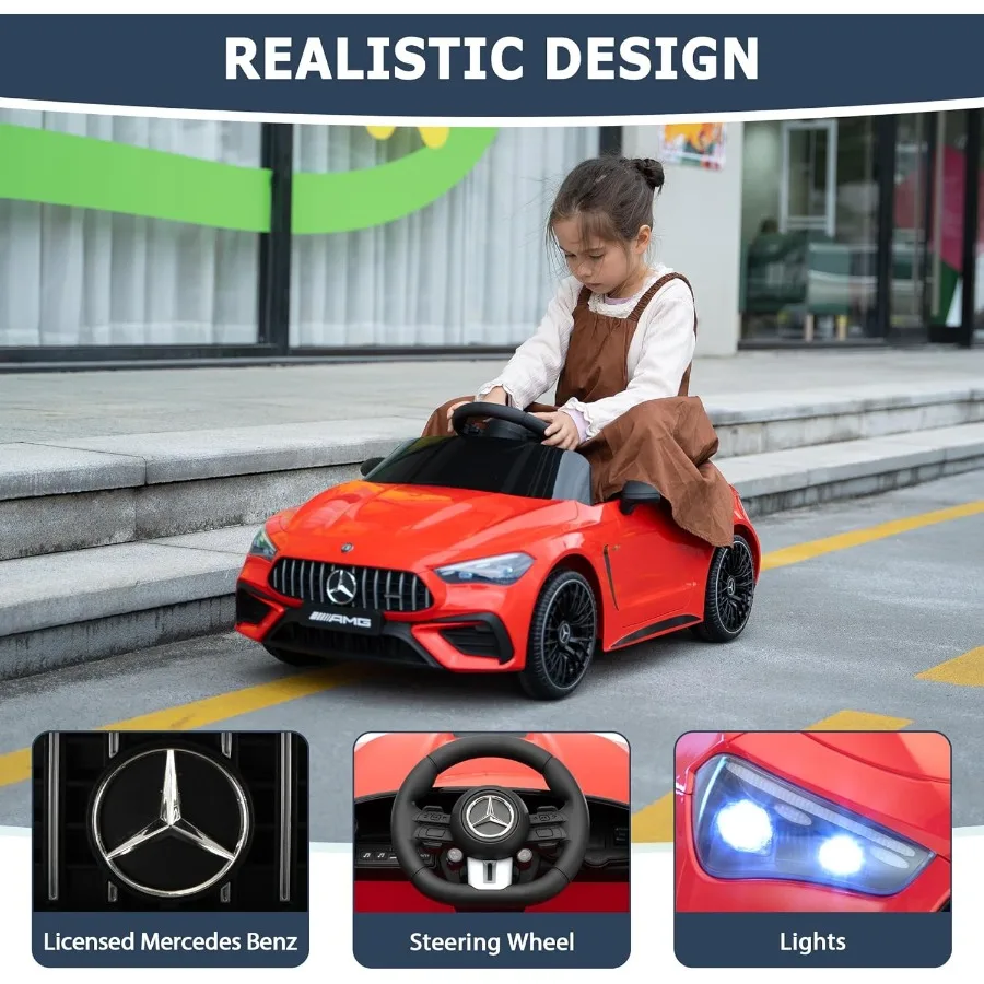 Elektryczny samochodzik dla dzieci, pojazd na baterie z pilotem dla rodziców, funkcja łagodnego rozruchu, 3 prędkości, klakson i światła LED dla T