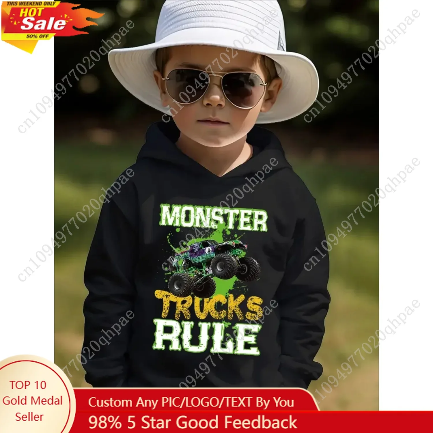 

monster trucks rule Boys casual long-sleeved hoodie, boys blazer, kids outdoor