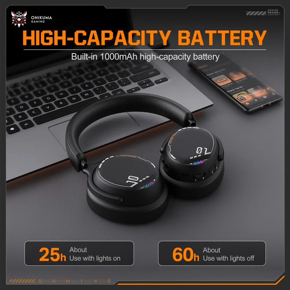 ONIKUMA GT886 Wireless Gaming Headset 40mm Driver 2.4G Bluetooth Headphones With Noise Reduction Mic For PC PS5 Switch Gamer