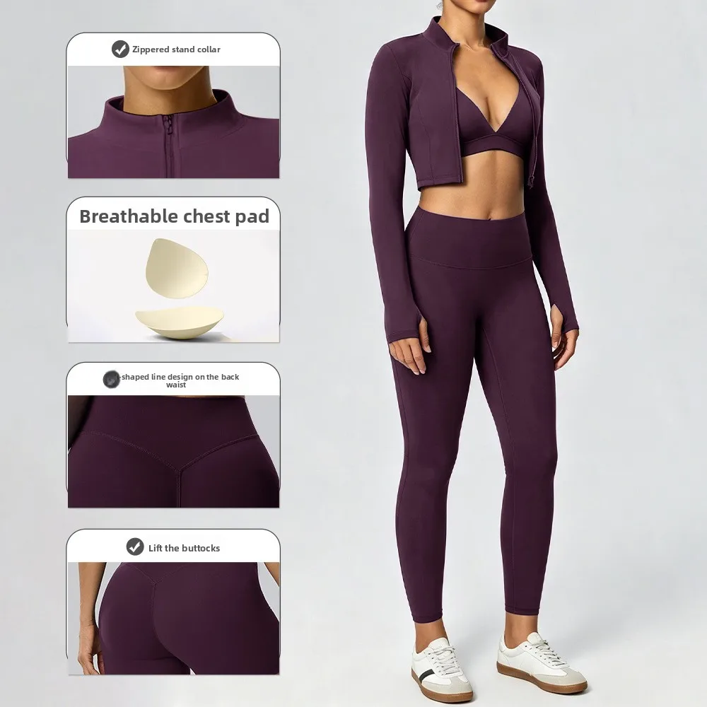 Female shaping yoga three piece set double-sided brushed elasticity breathable outdoor running fitness training exercise set