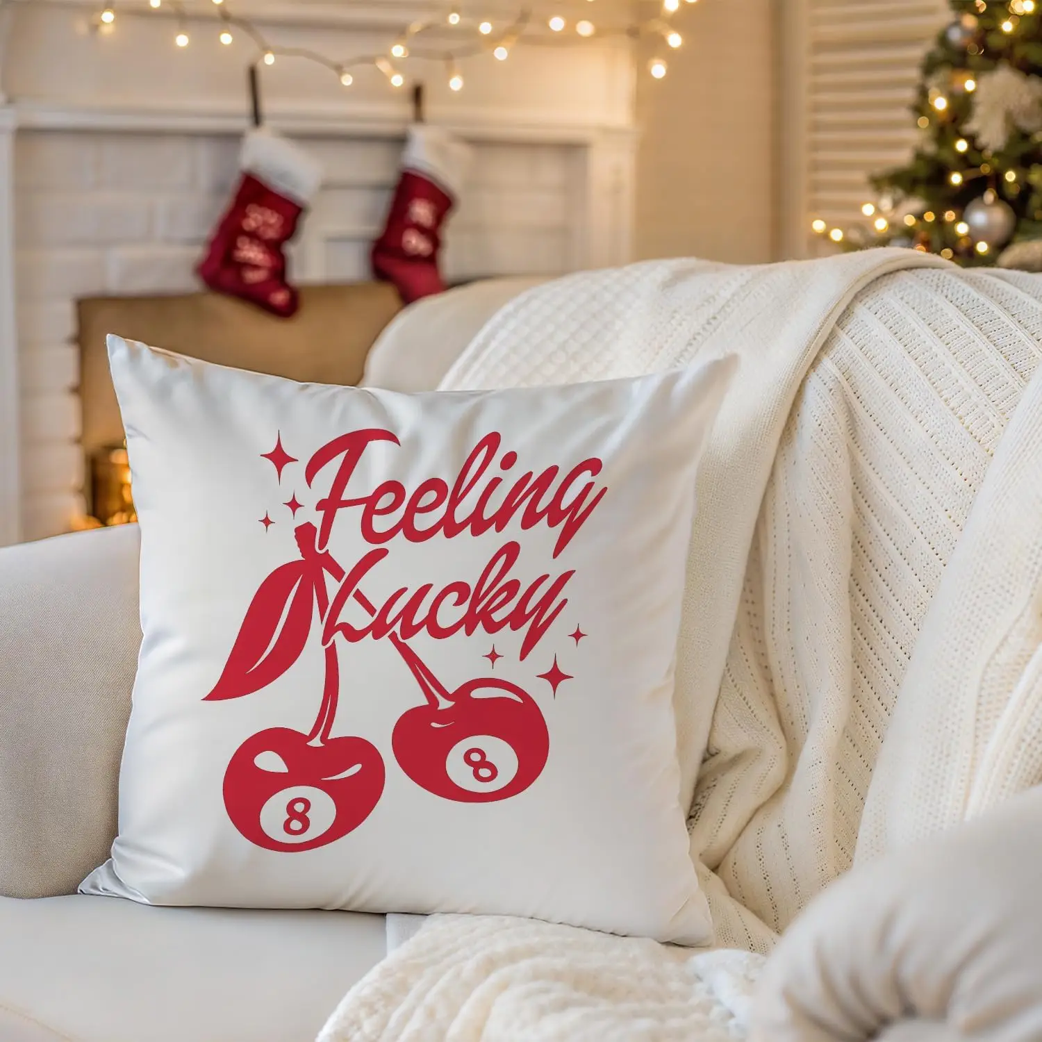 Fun Novelty Feeling Lucky Cherry Throw Pillow Cushion Cover Decorative Accent Pillow Home Decor Gift for Living Room Bedroom 40x