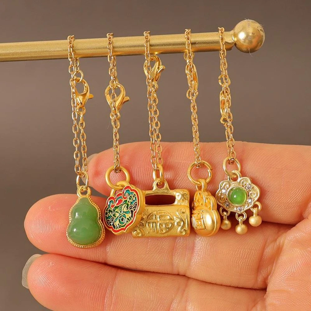 1/6 Miniature Simulation Necklace Dress Up Blessing Mini BJD Jade Buckle Necklace DIY Chinese Beauty Mini Jade Gourd Necklace