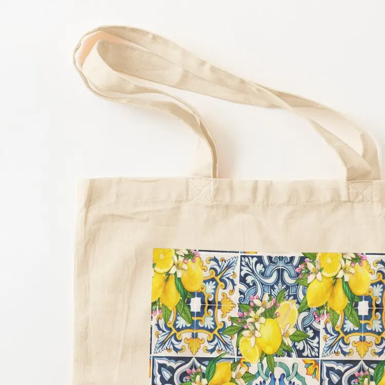 مشرق البحر الأبيض المتوسط بلاط صقلية مع الحمضيات الليمون حمل حقيبة حقائب اليد مخصص حمل حقيبة المتسوق حقيبة يد حقيبة كبيرة