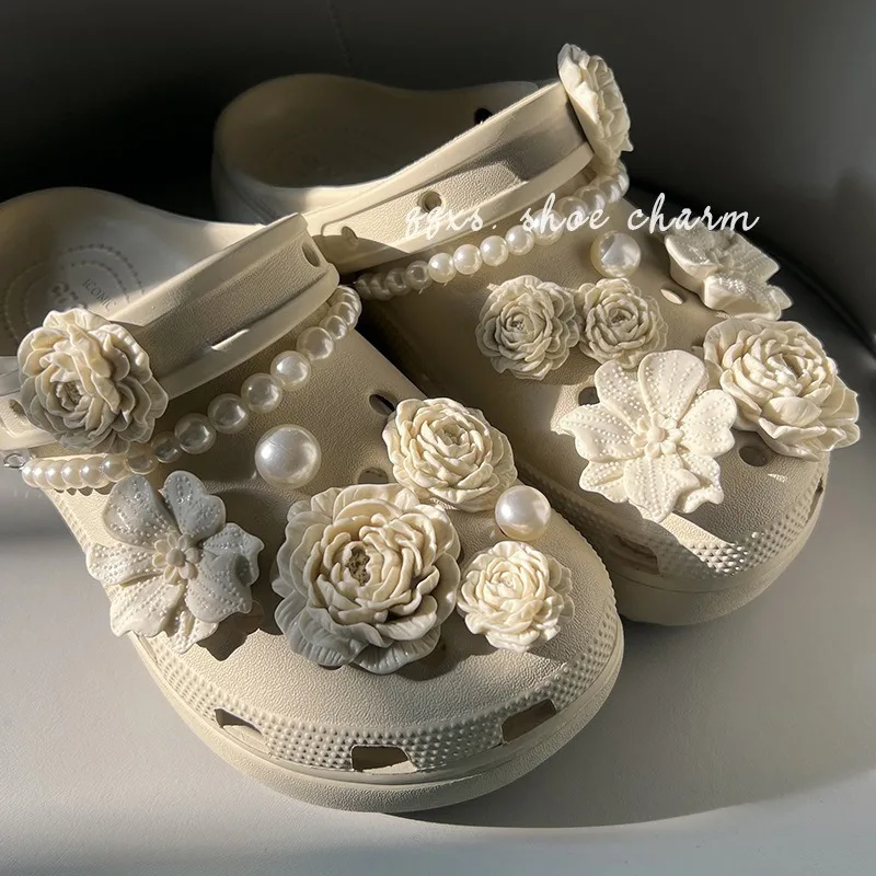 16PCS Fashion Shoe Charms Set Accessories Hole Shoe Buckle  Advanced Bouquet Pearl Chain DIY 3D Flowers Shoes Decorations