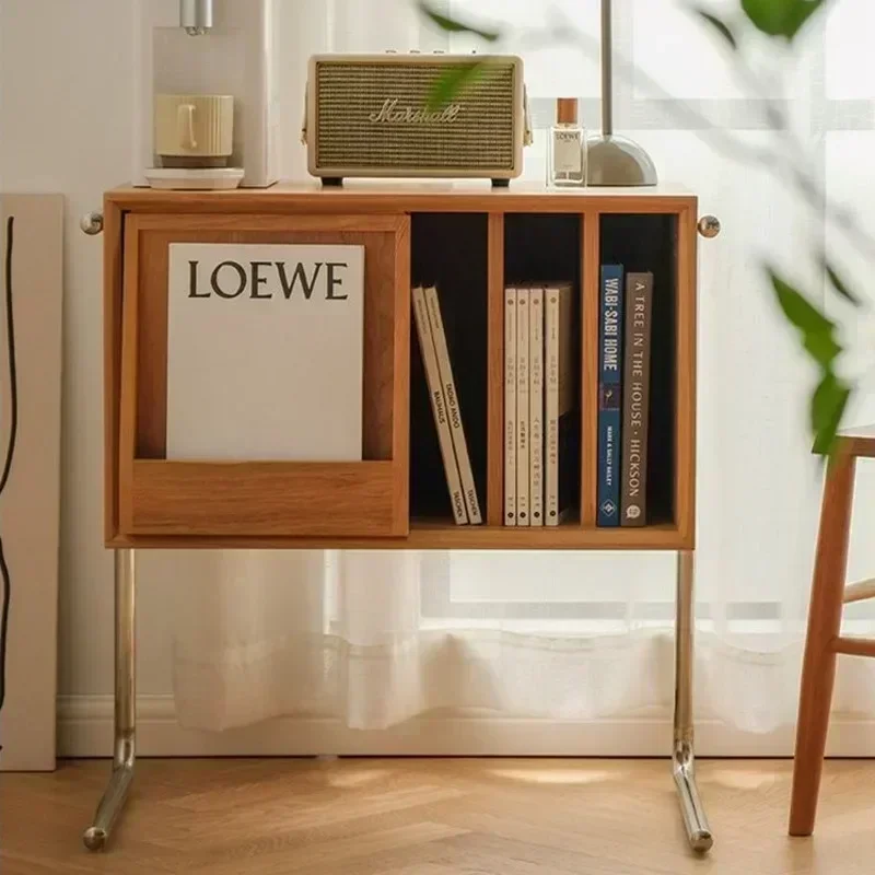 Organizador de libros de sofá de madera auténtica nórdica, mesa con borde móvil, estante de almacenamiento antiguo, revistero Retro, soporte de libros de madera elegante