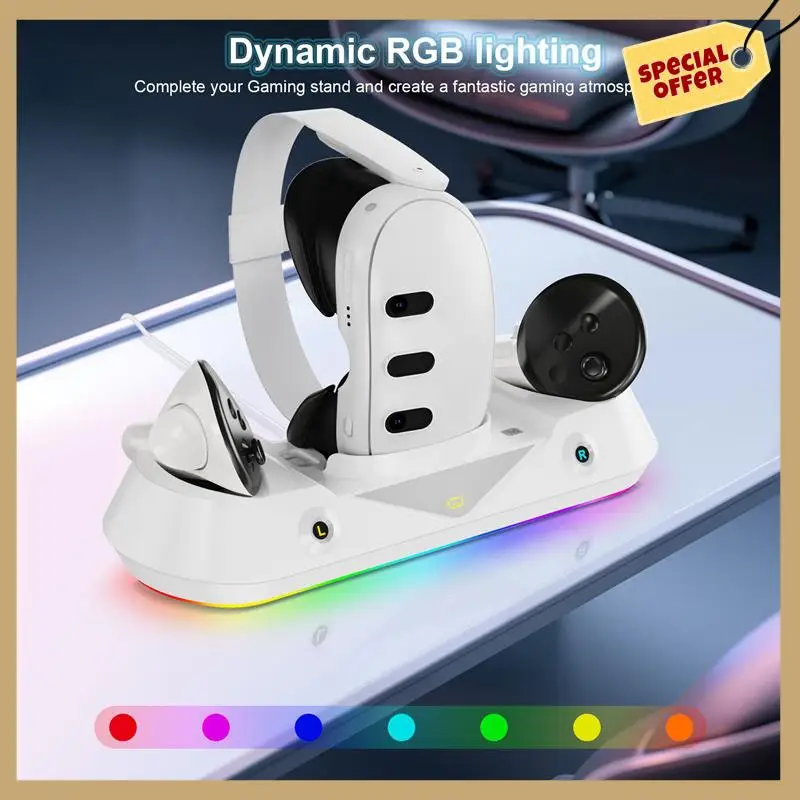 Stabiele prestatie-oplaaddock RGB-oplaaddock Snelle laadstationbasis voor Meta Quest 3-oplader VR-headset en controller