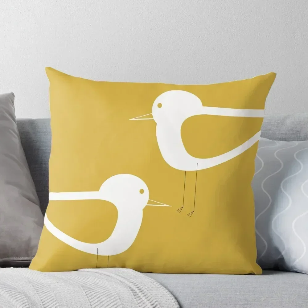 Shorebird Pair in Light Mustard Yellow and White. Minimalist. Clean. Cute. Coastal Throw Pillow Couch Pillows pillow