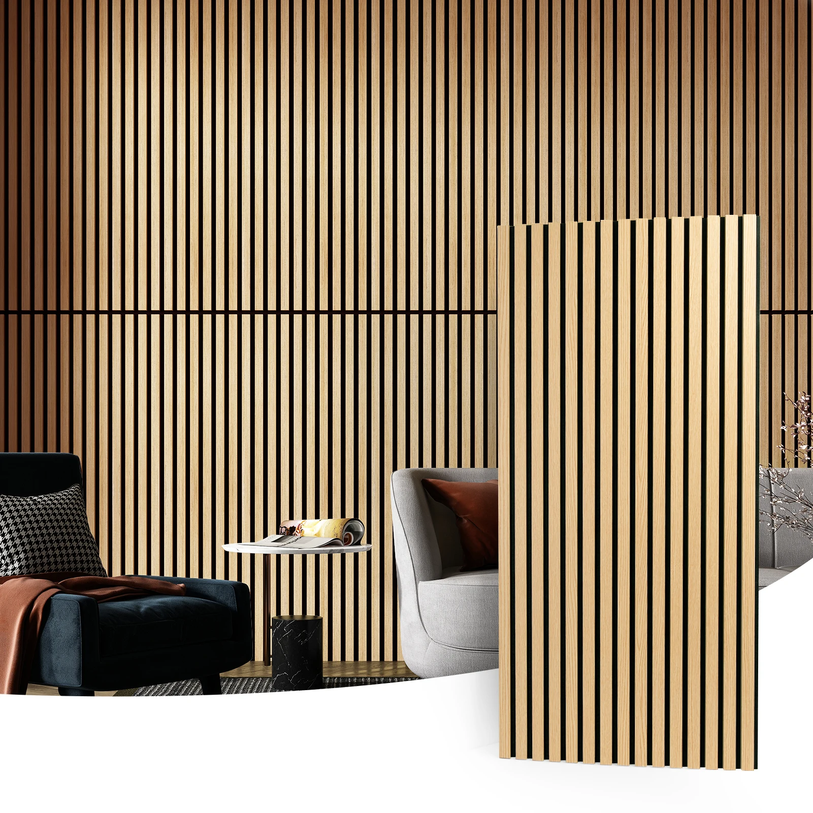 Art3d 4 paneles acústicos de listones de madera para pared y techo - Panel absorbente de sonido estriado 3D con acabado en madera