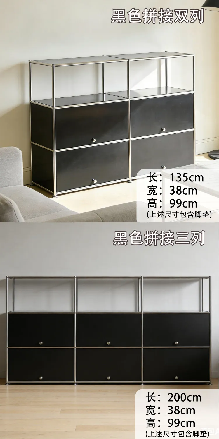 Module Steel Living Room Storage Cabinet Rack Kitchen Sideboard Dining Side Locker Nightstand Flip Sofa Side Cabinet Bookshelf