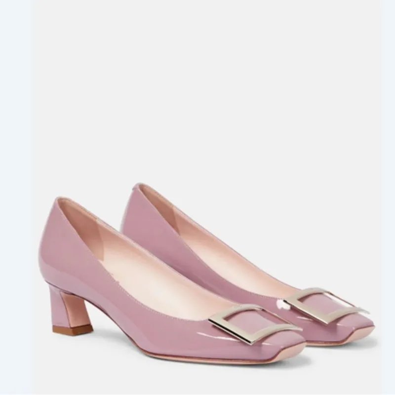 

European AndAmerican Frenchhigh-heeled Squaretoe Shallowmouth Genuineleather Singleshoes Forwomen's Versatilecommuting Workshoes