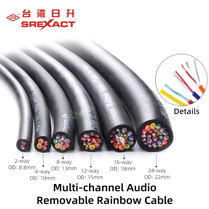 SREXACT 4 Channels Mobile Audio Signal Cable 10 mm Multichannel Stereo Rainbow Cable Audio Wire Stage Performance Recording Line