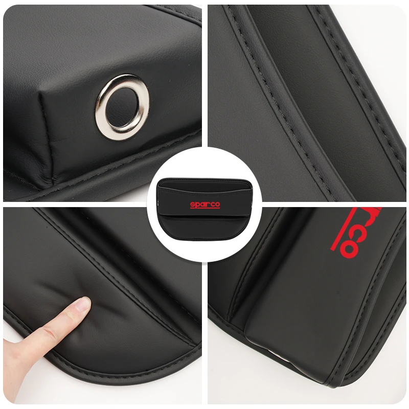 Imagen 6: Soporte de cuero para asiento de coche, relleno de hendiduras, caja de almacenamiento lateral, portavasos para Sparco
