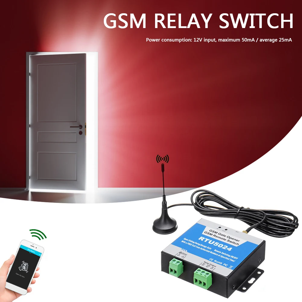 Quad-Band RTU5024 GSM Gate Relay Switch Remote Control Door Opener with Antenna