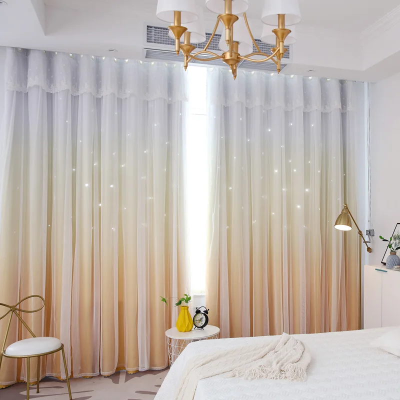 

Modern minimalist light luxury double blackout curtains for living room bedroom princess floating window dream fabric yarn one