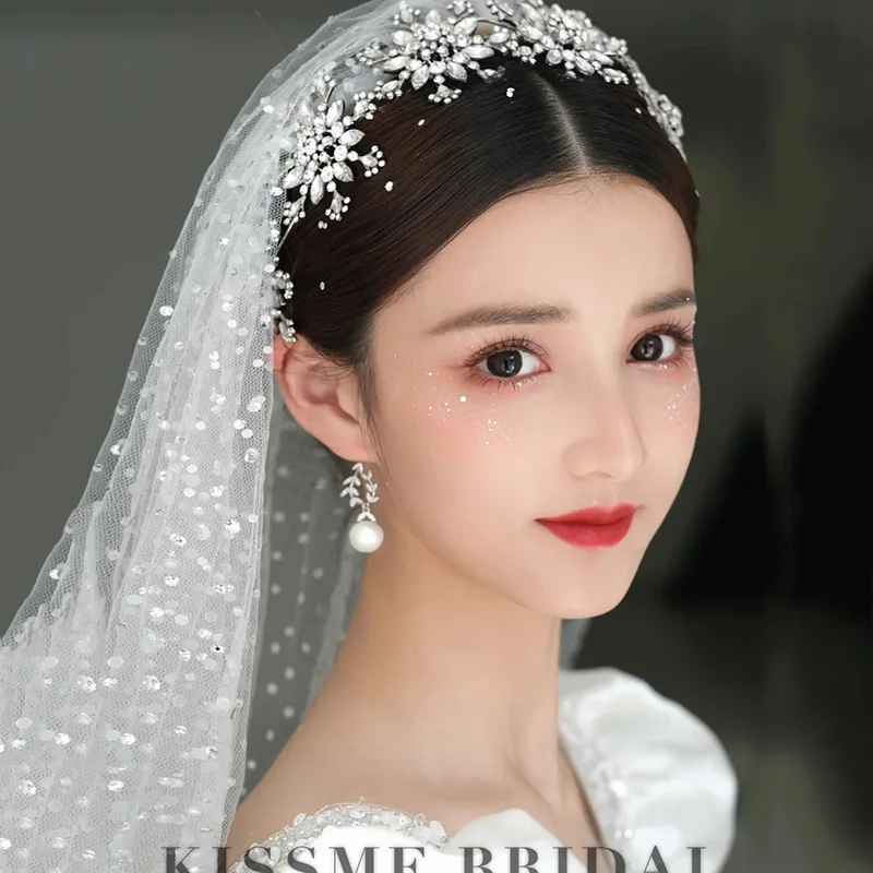 Elegant Bride's Wedding Headdress Shiny Hair Hoop Sweet Snowflake Korean Style Wedding Dress Main Style Headdress Accessories