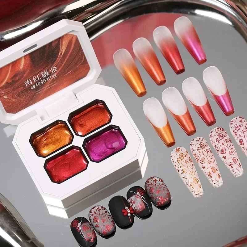 

Гель для рисования ногтей 4 в 1, 4 цвета, полупостоянный, замачиваемый, УФ-светодиодный, гель для самостоятельного изготовления, используемый для градиентного штамповки, шаблон