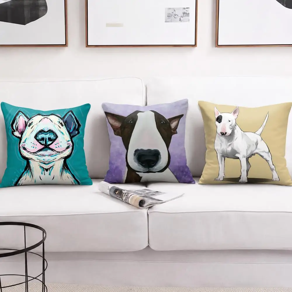 Bull Terrier Pack Cushion Cover Short Plush Soft Double-Sided Printing Pillow Case Cozy Sofa Bedroom Home Decor Gift