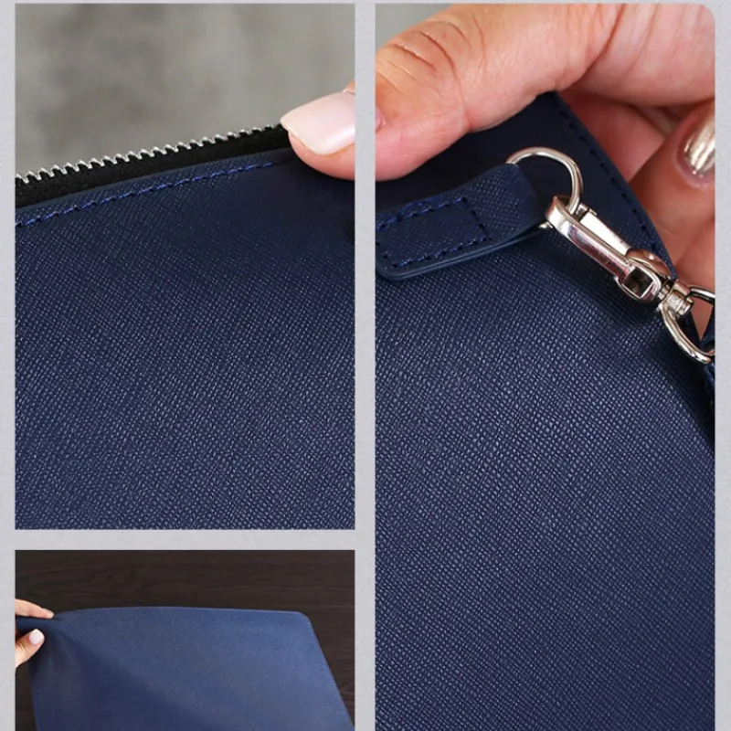 New Multifunctional A4 Conference File Folder Business Stationery Information Leather Bag Contract Zipper Document Storage Clip