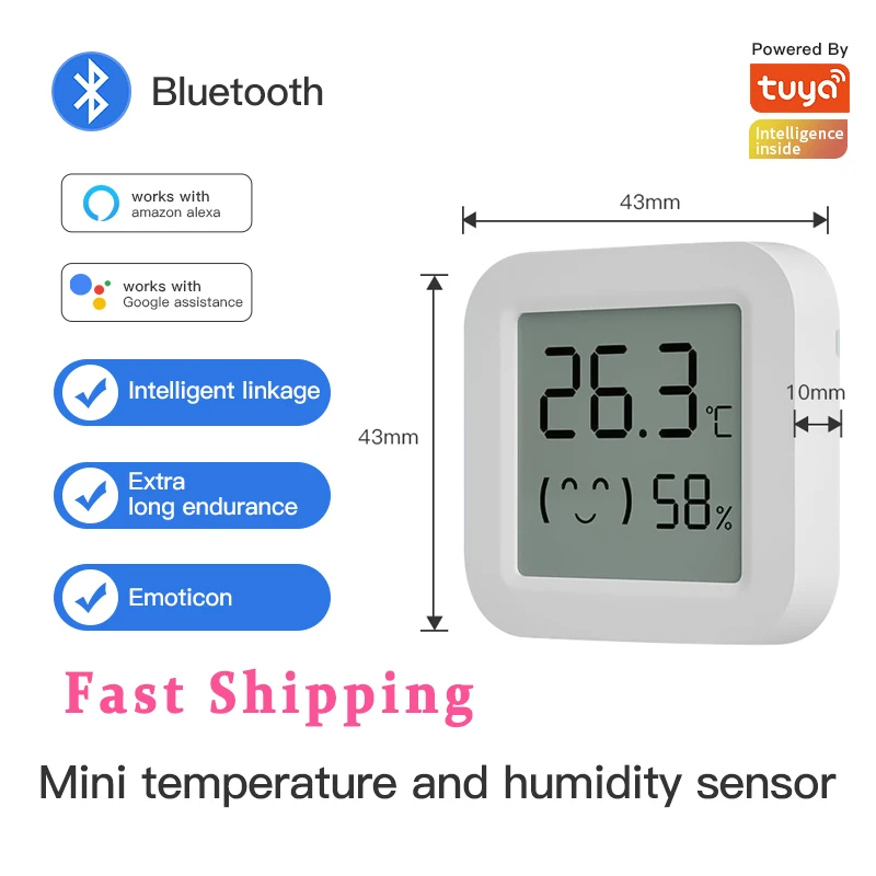 Tuya-Smart Home Sensor de Temperatura e Umidade com Tela LCD, WiFi, Funciona com Alexa, Google Assistant, Vida Inteligente, Umidade Temp